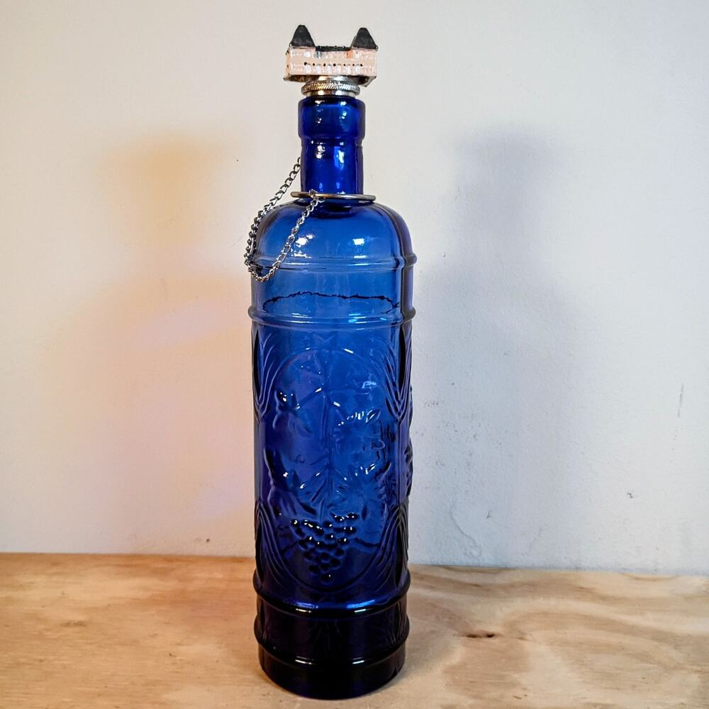 Chateau Elan Winery Cobalt Blue Glass Decanter Bottle w/ Chateau Cork Stopper